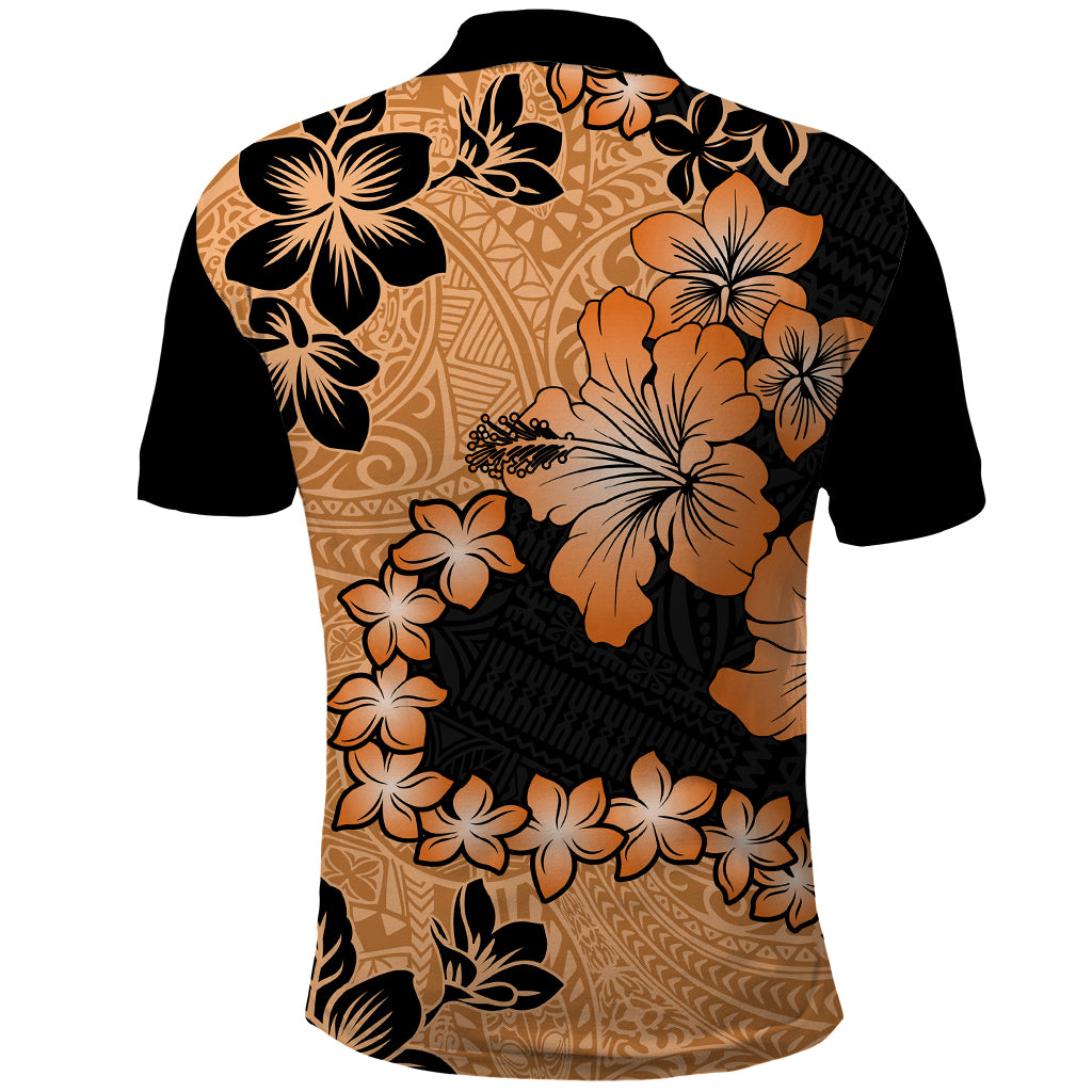 Orange Hawaii Polo Shirt Tapa Cloth Mix Tropical Flowers Pastel Vibes LT14 - Polynesian Pride