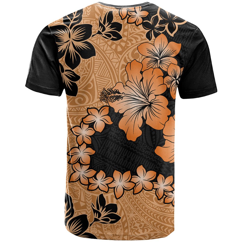 Orange Hawaii T Shirt Tapa Cloth Mix Tropical Flowers Pastel Vibes LT14 - Polynesian Pride