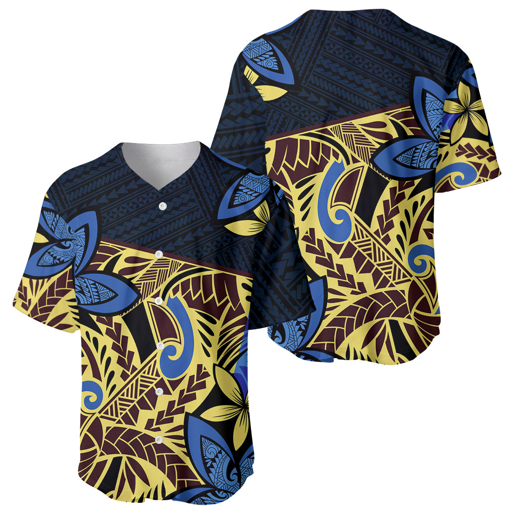 Polynesia Fabric Baseball Jersey Polynesian Tribal With Frangipani Flowers LT14 - Polynesian Pride