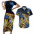 Polynesia Fabric Couples Matching Short Sleeve Bodycon Dress and Hawaiian Shirt Polynesian Tribal With Frangipani Flowers LT14 Blue - Polynesian Pride