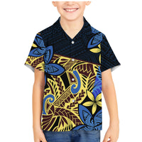 Polynesia Fabric Family Matching Mermaid Dress and Hawaiian Shirt Polynesian Tribal With Frangipani Flowers LT14 Son's Shirt Blue - Polynesian Pride