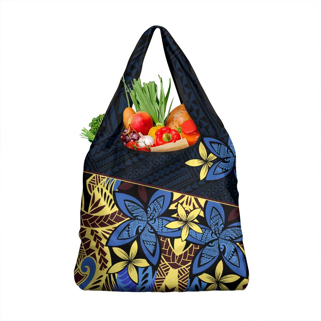 Polynesia Fabric Grocery Bag Polynesian Tribal With Frangipani Flowers LT14 1-pack One Size Blue - Polynesian Pride