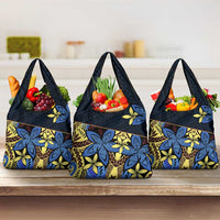Polynesia Fabric Grocery Bag Polynesian Tribal With Frangipani Flowers LT14 3-pack One Size Blue - Polynesian Pride