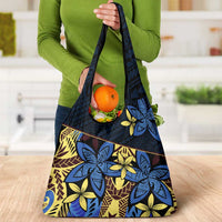 Polynesia Fabric Grocery Bag Polynesian Tribal With Frangipani Flowers LT14 - Polynesian Pride