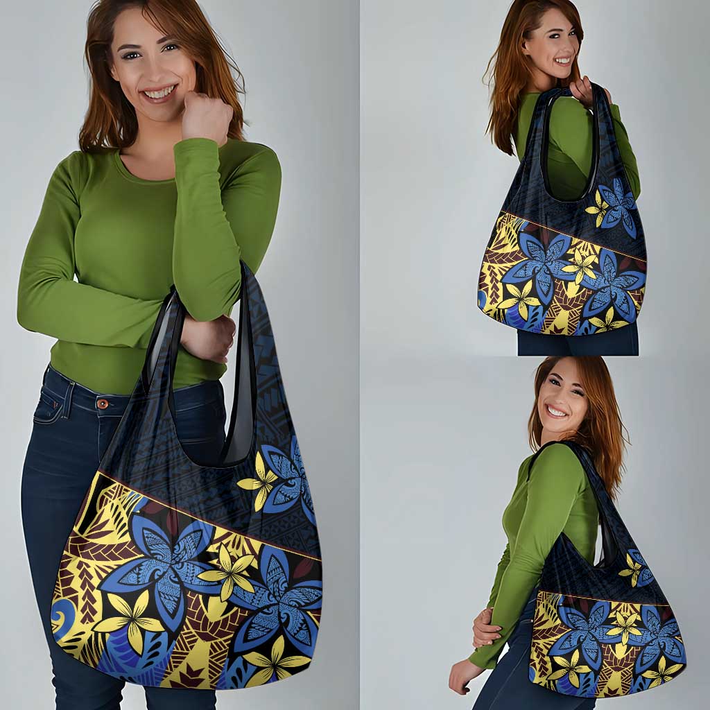 Polynesia Fabric Grocery Bag Polynesian Tribal With Frangipani Flowers LT14 - Polynesian Pride