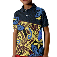 Polynesia Fabric Kid Polo Shirt Polynesian Tribal With Frangipani Flowers LT14 Kid Blue - Polynesian Pride