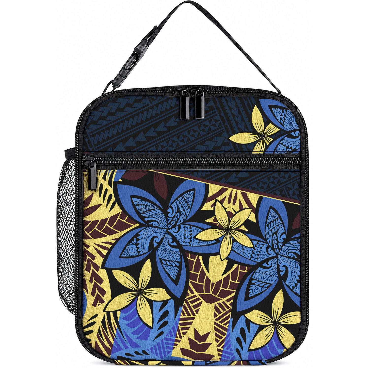 Polynesia Fabric Lunch Bag Polynesian Tribal With Frangipani Flowers LT14 10.2 × 8.3 × 4.3 inch Blue - Polynesian Pride