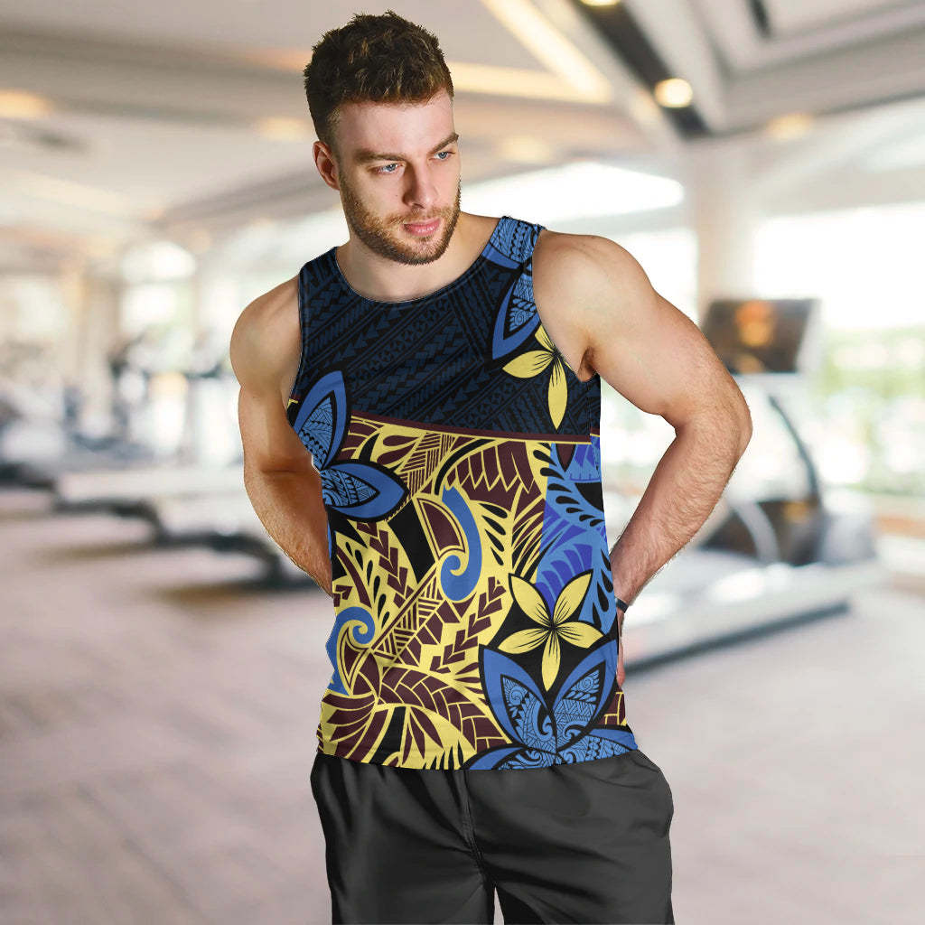 Polynesia Fabric Men Tank Top Polynesian Tribal With Frangipani Flowers LT14 Blue - Polynesian Pride