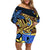 Polynesia Fabric Off Shoulder Short Dress Polynesian Tribal With Frangipani Flowers LT14 Women Blue - Polynesian Pride