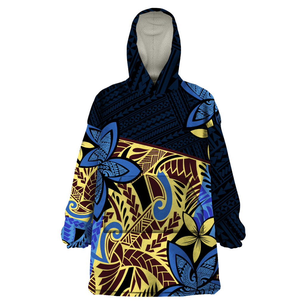 Polynesia Fabric Wearable Blanket Hoodie Polynesian Tribal With Frangipani Flowers LT14 One Size Blue - Polynesian Pride