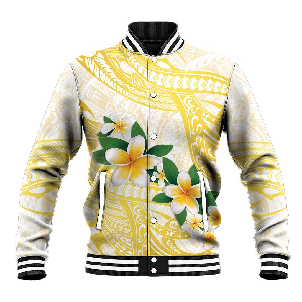 Gold And White Polynesia Plumeria Baseball Jacket Curves Tropical Vibes LT14 Unisex Gold - Polynesian Pride