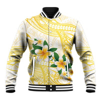 Gold And White Polynesia Plumeria Baseball Jacket Curves Tropical Vibes LT14 Unisex Gold - Polynesian Pride