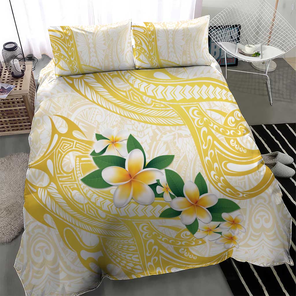 Gold And White Polynesia Plumeria Bedding Set Curves Tropical Vibes