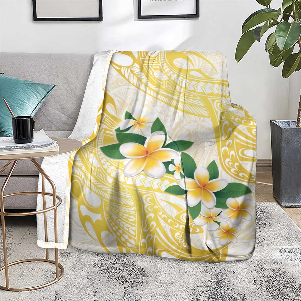 Gold And White Polynesia Plumeria Blanket Curves Tropical Vibes LT14 - Polynesian Pride