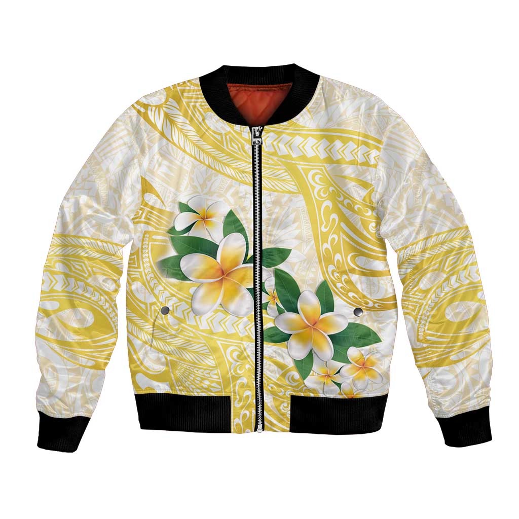 Gold And White Polynesia Plumeria Bomber Jacket Curves Tropical Vibes