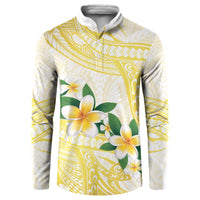 Gold And White Polynesia Plumeria Button Sweatshirt Curves Tropical Vibes LT14 Gold - Polynesian Pride
