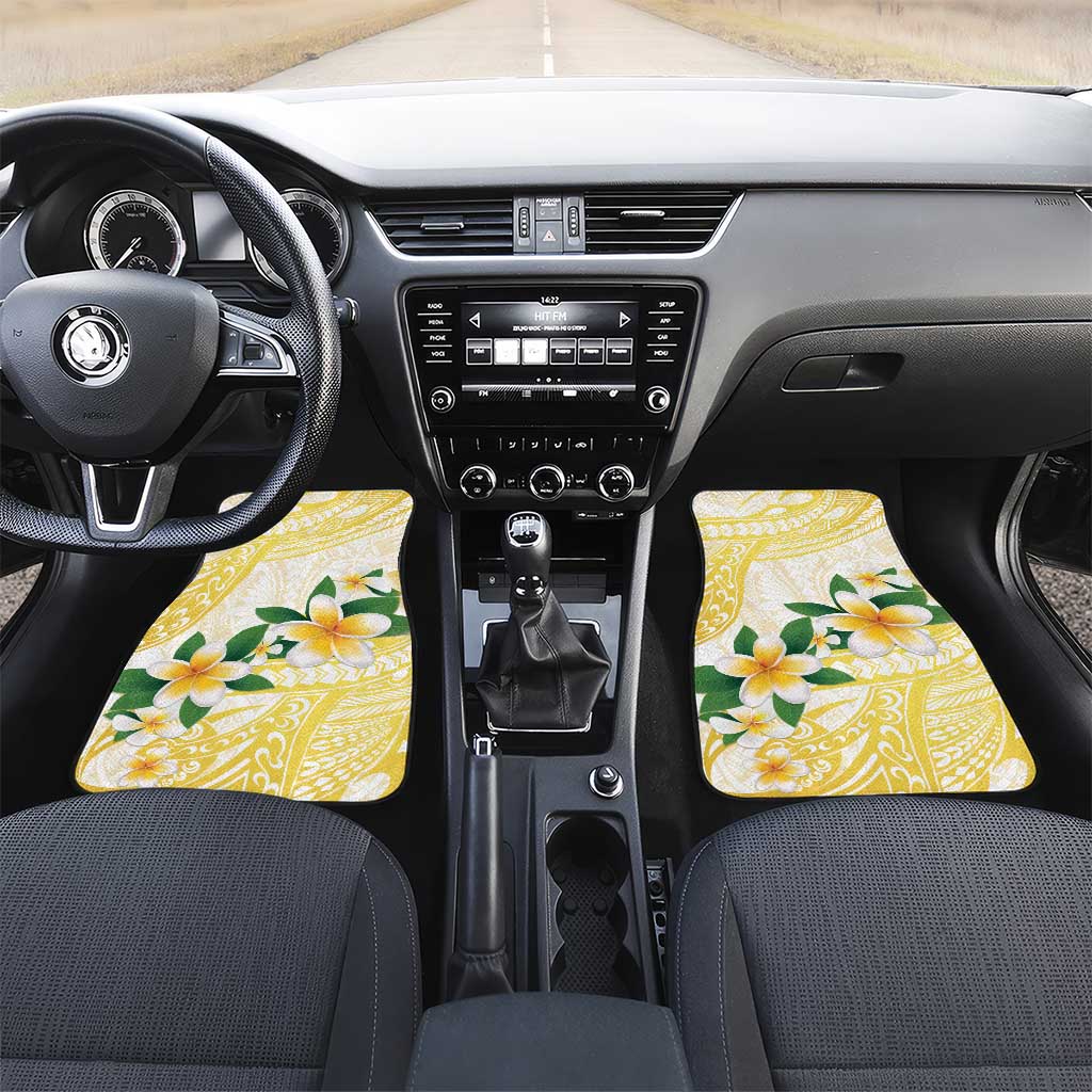 Gold And White Polynesia Plumeria Car Mats Curves Tropical Vibes LT14 Set 2pcs - Front Gold - Polynesian Pride