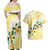 Gold And White Polynesia Plumeria Couples Matching Off Shoulder Maxi Dress and Hawaiian Shirt Curves Tropical Vibes