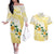 Gold And White Polynesia Plumeria Couples Matching Off The Shoulder Long Sleeve Dress and Hawaiian Shirt Curves Tropical Vibes