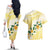 Gold And White Polynesia Plumeria Couples Matching Off The Shoulder Long Sleeve Dress and Hawaiian Shirt Curves Tropical Vibes