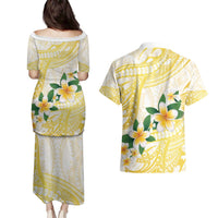 Gold And White Polynesia Plumeria Couples Matching Puletasi and Hawaiian Shirt Curves Tropical Vibes LT14 - Polynesian Pride