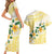 Gold And White Polynesia Plumeria Couples Matching Short Sleeve Bodycon Dress and Hawaiian Shirt Curves Tropical Vibes