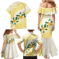 Gold And White Polynesia Plumeria Family Matching Mermaid Dress and Hawaiian Shirt Curves Tropical Vibes