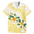 Gold And White Polynesia Plumeria Family Matching Off Shoulder Short Dress and Hawaiian Shirt Curves Tropical Vibes