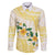 Gold And White Polynesia Plumeria Family Matching Off Shoulder Short Dress and Hawaiian Shirt Curves Tropical Vibes