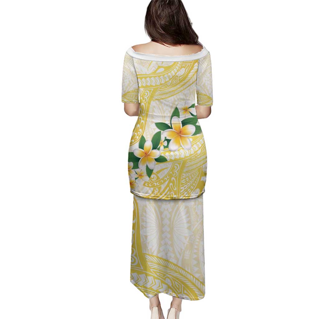 Gold And White Polynesia Plumeria Family Matching Puletasi and Hawaiian Shirt Curves Tropical Vibes