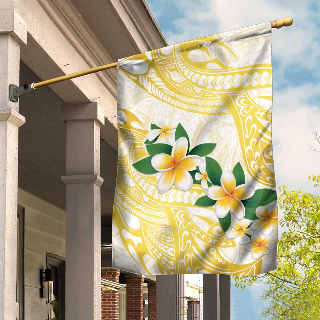 Gold And White Polynesia Plumeria Garden Flag Curves Tropical Vibes LT14 House Flag Gold - Polynesian Pride