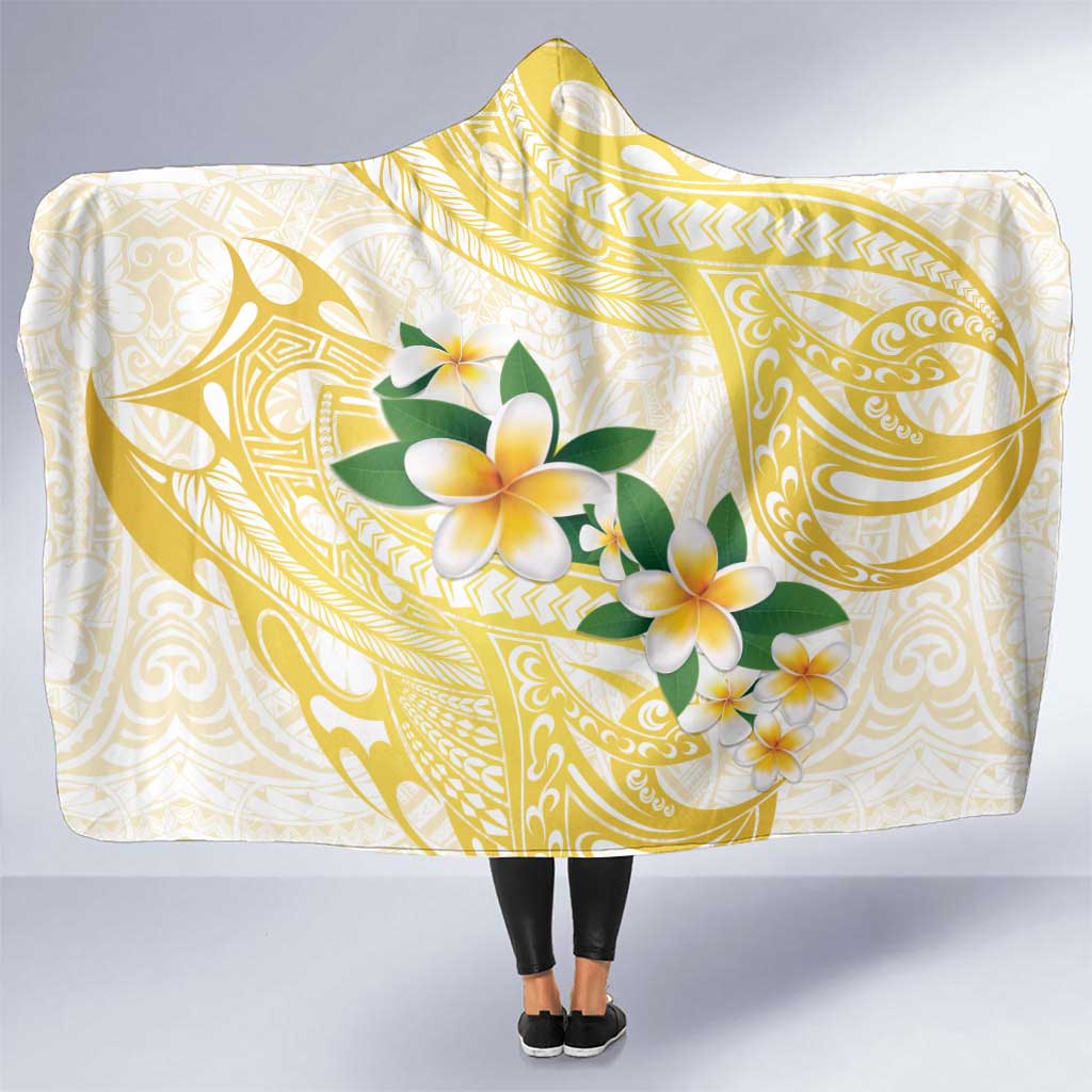 Gold And White Polynesia Plumeria Hooded Blanket Curves Tropical Vibes