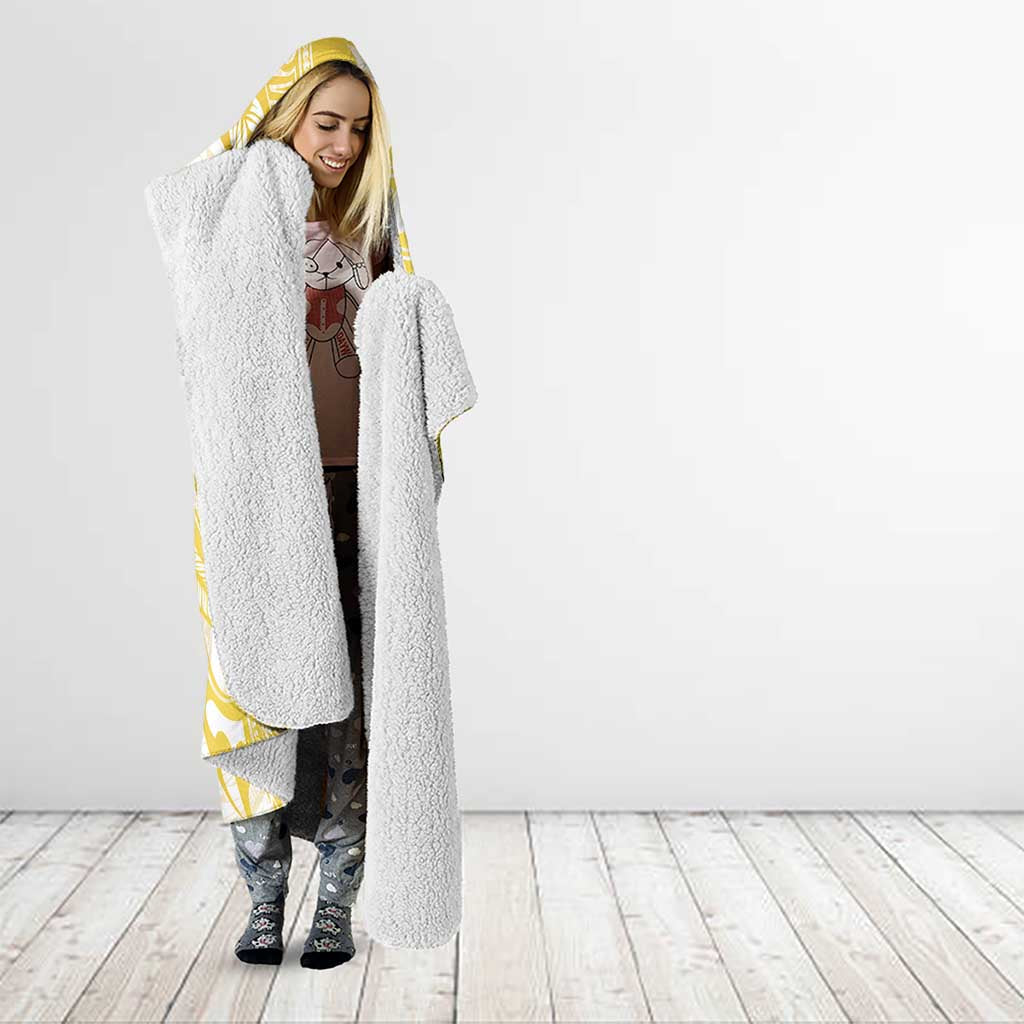 Gold And White Polynesia Plumeria Hooded Blanket Curves Tropical Vibes