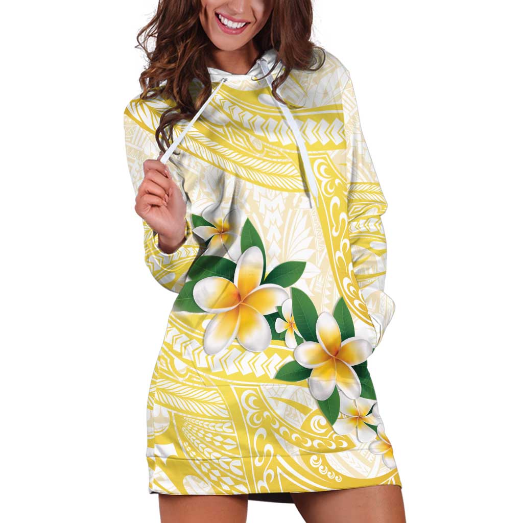 Gold And White Polynesia Plumeria Hoodie Dress Curves Tropical Vibes LT14 Gold - Polynesian Pride