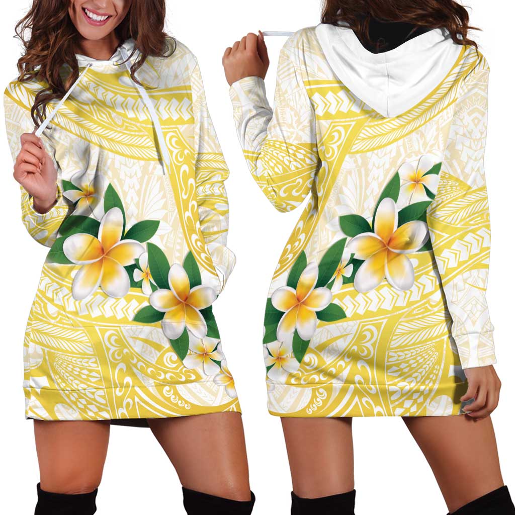 Gold And White Polynesia Plumeria Hoodie Dress Curves Tropical Vibes LT14 - Polynesian Pride