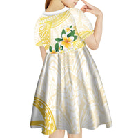Gold And White Polynesia Plumeria Kid Short Sleeve Dress Curves Tropical Vibes