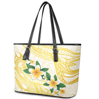 Gold And White Polynesia Plumeria Leather Tote Bag Curves Tropical Vibes LT14 - Polynesian Pride