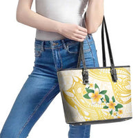 Gold And White Polynesia Plumeria Leather Tote Bag Curves Tropical Vibes LT14 - Polynesian Pride
