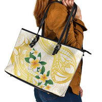 Gold And White Polynesia Plumeria Leather Tote Bag Curves Tropical Vibes LT14 - Polynesian Pride