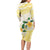 Gold And White Polynesia Plumeria Long Sleeve Bodycon Dress Curves Tropical Vibes