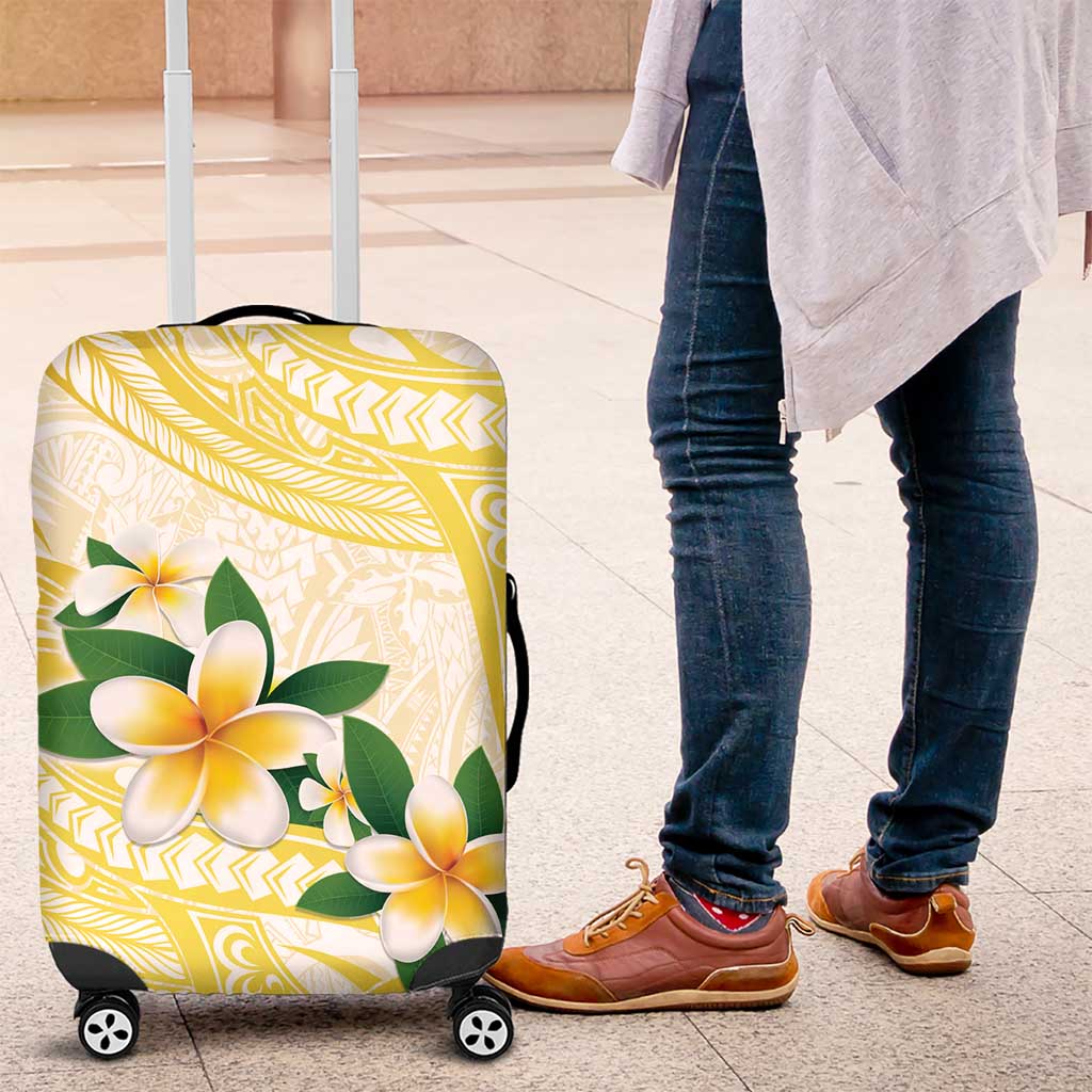 Gold And White Polynesia Plumeria Luggage Cover Curves Tropical Vibes