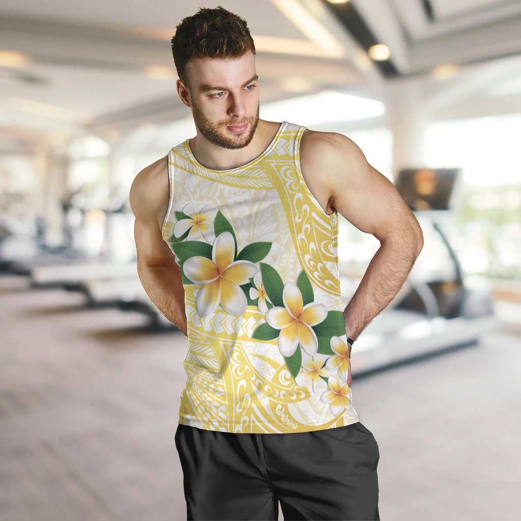 Gold And White Polynesia Plumeria Men Tank Top Curves Tropical Vibes