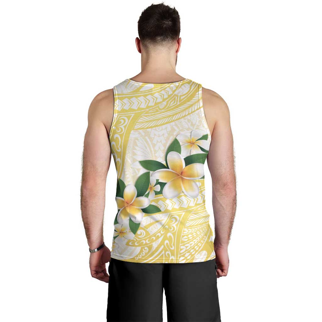 Gold And White Polynesia Plumeria Men Tank Top Curves Tropical Vibes LT14 - Polynesian Pride