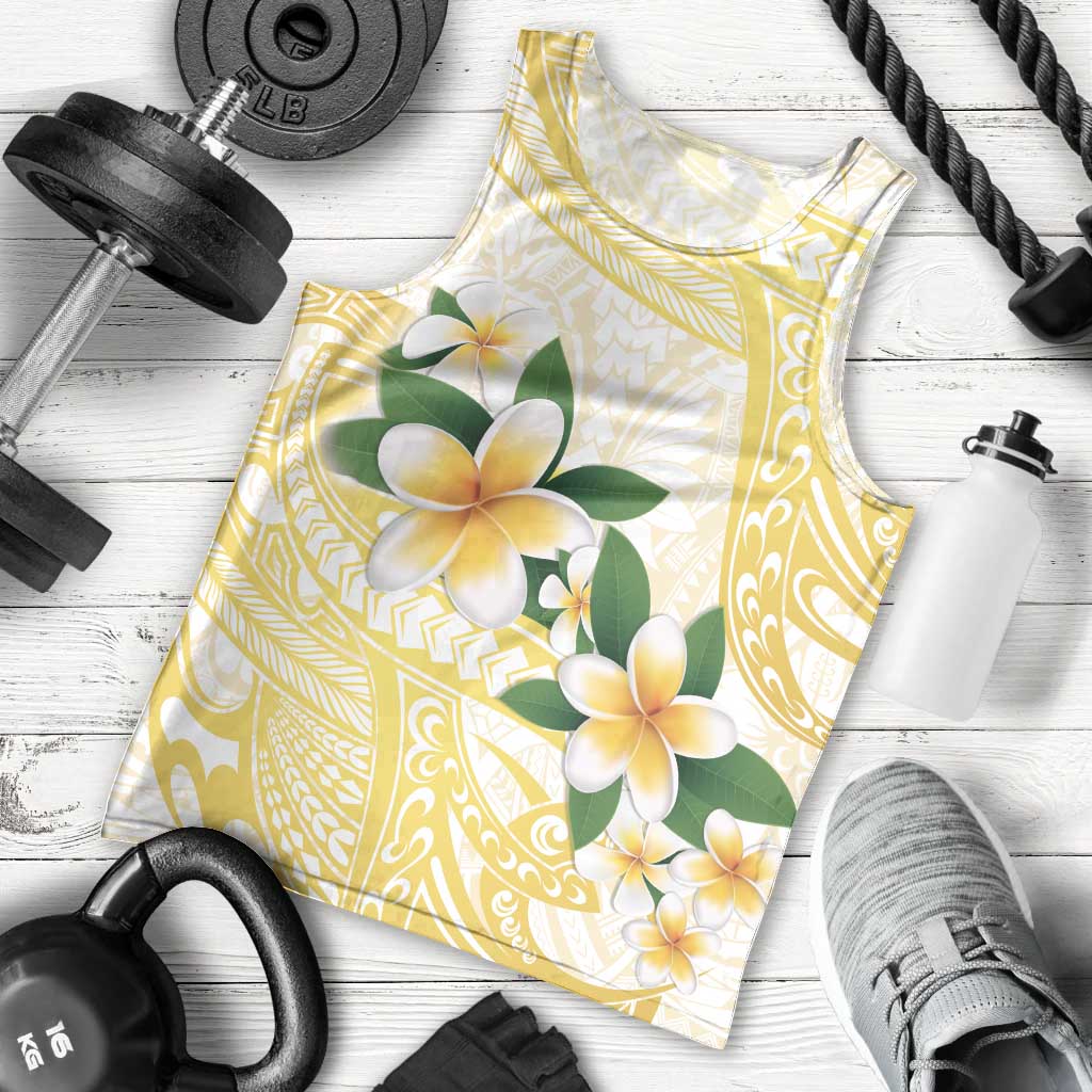 Gold And White Polynesia Plumeria Men Tank Top Curves Tropical Vibes LT14 - Polynesian Pride