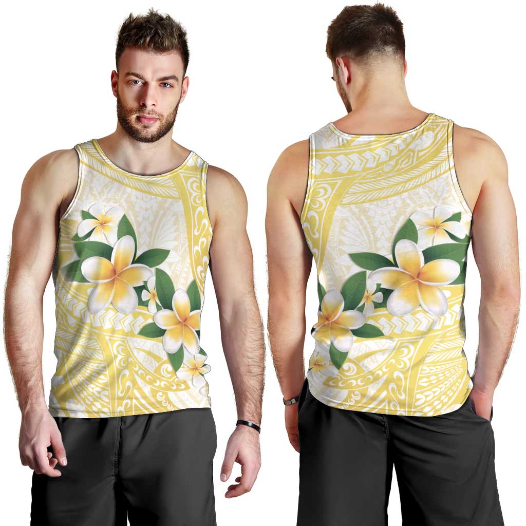 Gold And White Polynesia Plumeria Men Tank Top Curves Tropical Vibes LT14 - Polynesian Pride