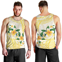 Gold And White Polynesia Plumeria Men Tank Top Curves Tropical Vibes LT14 - Polynesian Pride