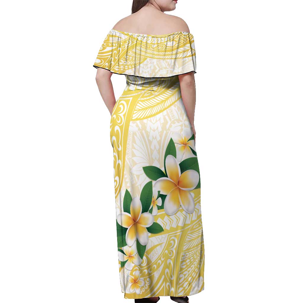 Gold And White Polynesia Plumeria Off Shoulder Maxi Dress Curves Tropical Vibes LT14 - Polynesian Pride