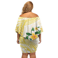 Gold And White Polynesia Plumeria Off Shoulder Short Dress Curves Tropical Vibes LT14 - Polynesian Pride