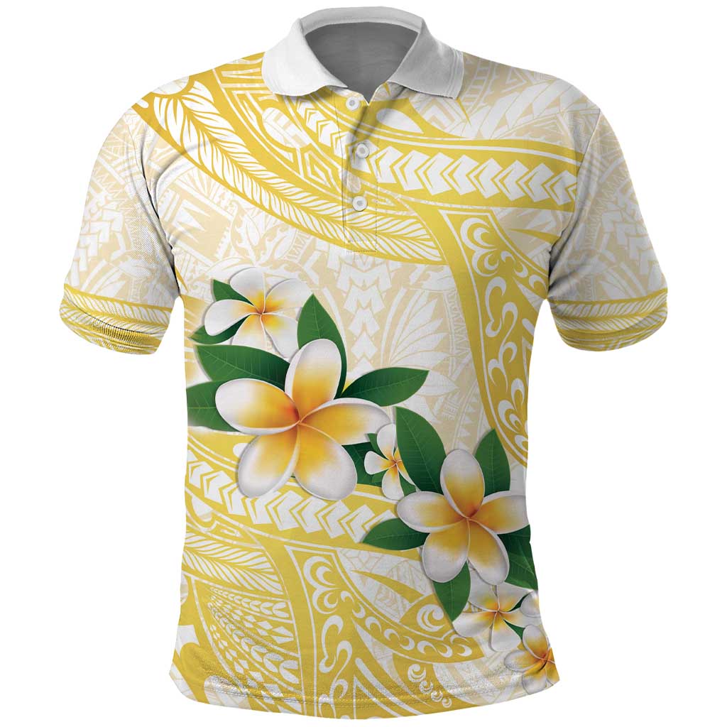 Gold And White Polynesia Plumeria Polo Shirt Curves Tropical Vibes