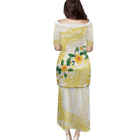 Gold And White Polynesia Plumeria Puletasi Curves Tropical Vibes LT14 - Polynesian Pride